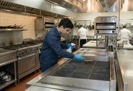 professional large BBQ and grill cleaning removing heavy built-up grease and burnt food